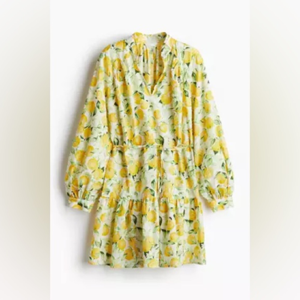 NEW H&M Plumeti Lemon Print Dress US M Medium Sold Out Resort Summer Floral - Picture 2 of 6
